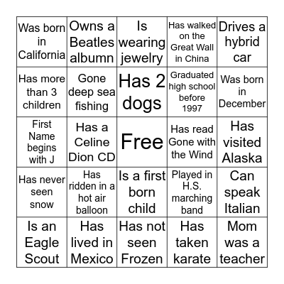 WHO AM I? Bingo Card