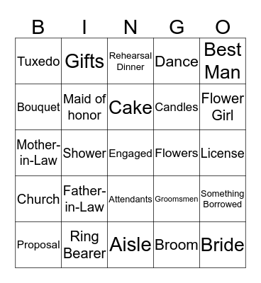 Wedding Bingo Card