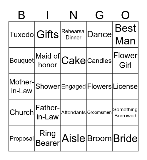 Wedding Bingo Card