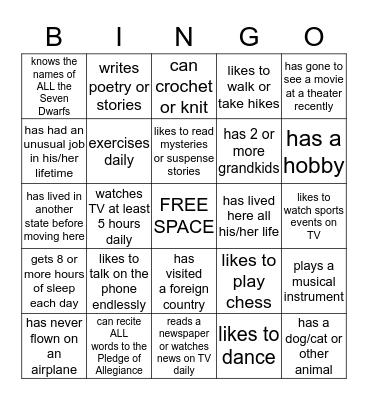 PEOPLE BINGO CARD Bingo Card