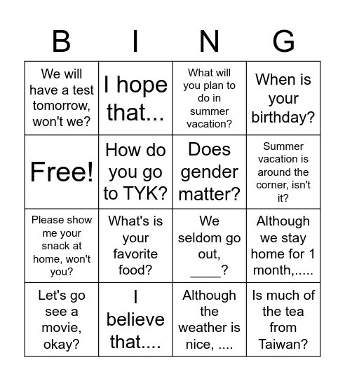 Review 3 Bingo Card