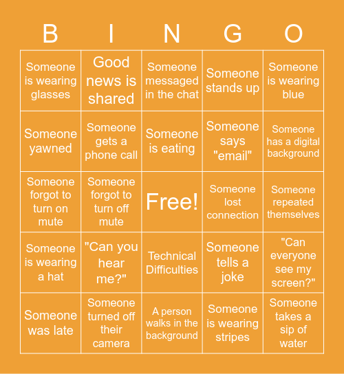 Staff Meeting Bingo Card