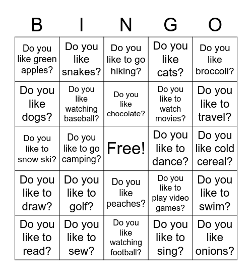 Do you like...? Bingo Card