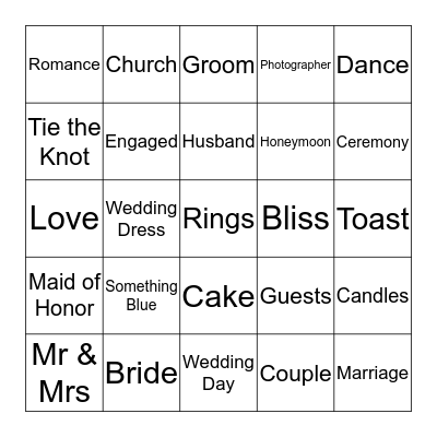 Wedding Bingo Card