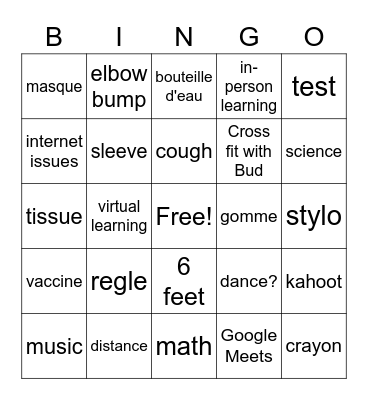 School in a COVID TIME Bingo Card