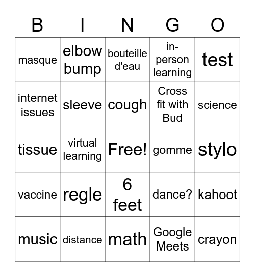 School in a COVID TIME Bingo Card