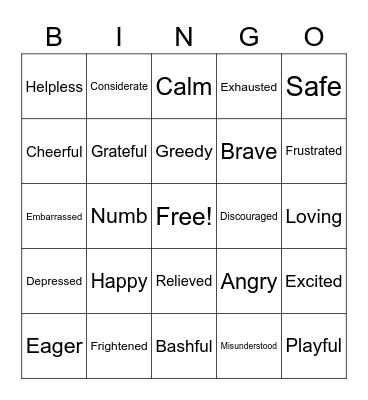 FEELINGS BINGO Card