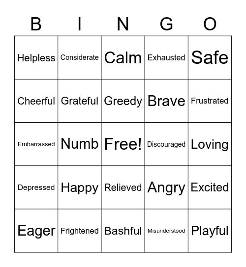 FEELINGS BINGO Card