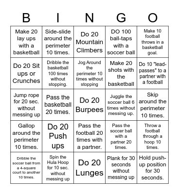 Fitness Bingo (Spring) Bingo Card