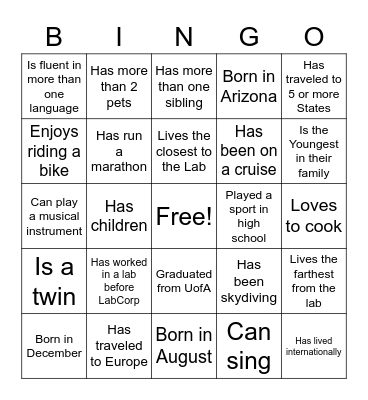 Getting to Know you Bingo Card