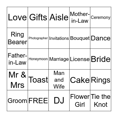 Wedding Bingo Card