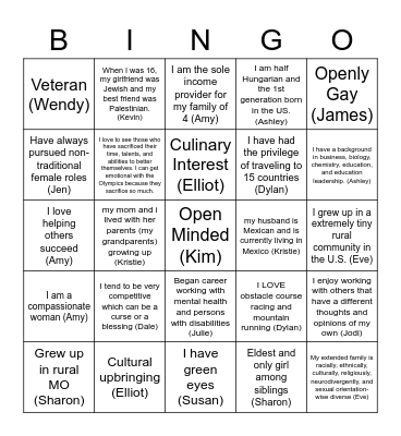 The Diversity In Us Bingo Card
