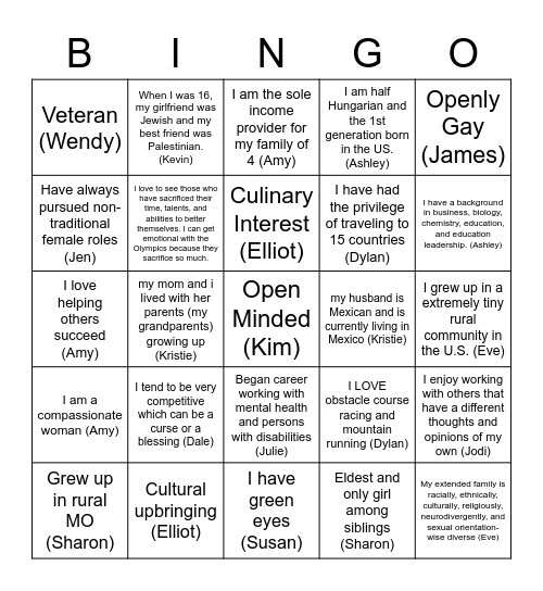 The Diversity In Us Bingo Card