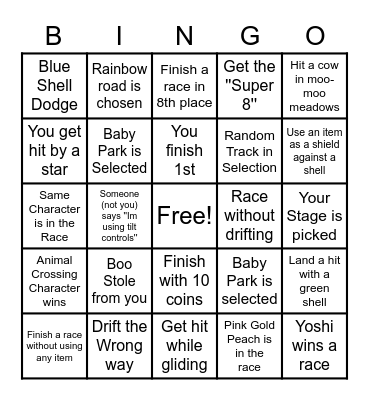 Mario Kart Bingo Card