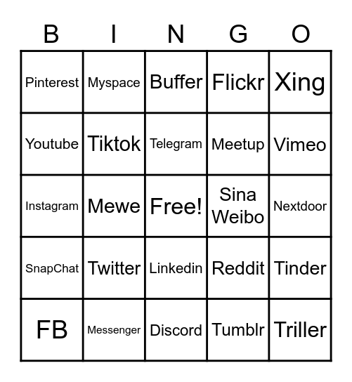 Social Media Bingo Card