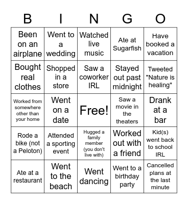 Nature is Healing Bingo Card