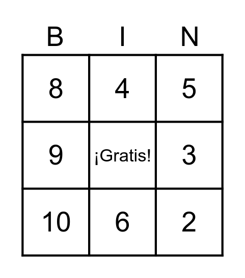Números 0-10 Bingo Card