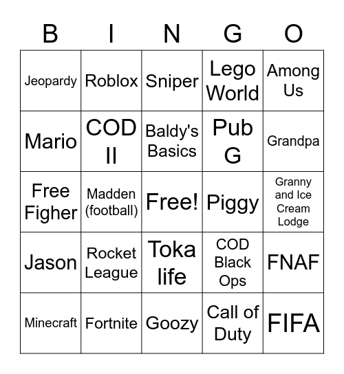 Video Games Bingo Card