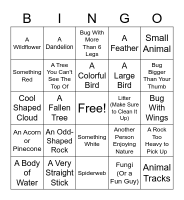 Good Earth Village's Nature Bingo Card