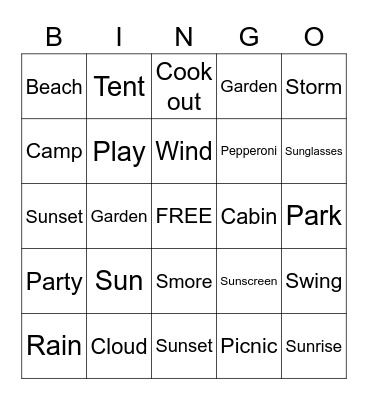 Summer Bingo Card