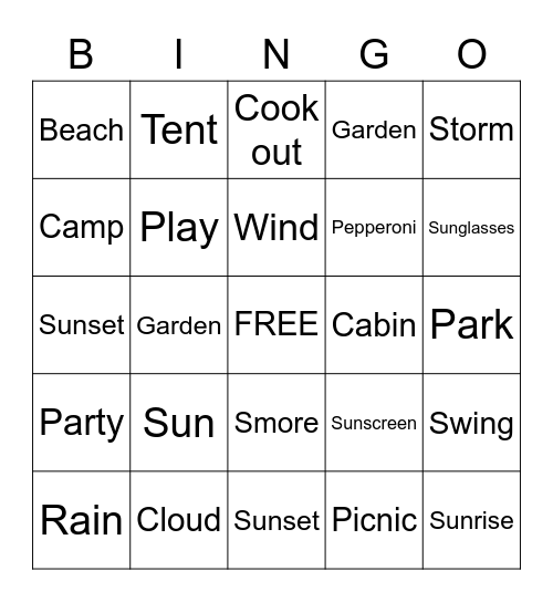 Summer Bingo Card