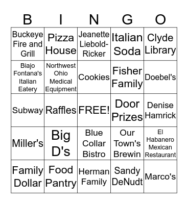 Pizza Party for the Pantry Bingo Card