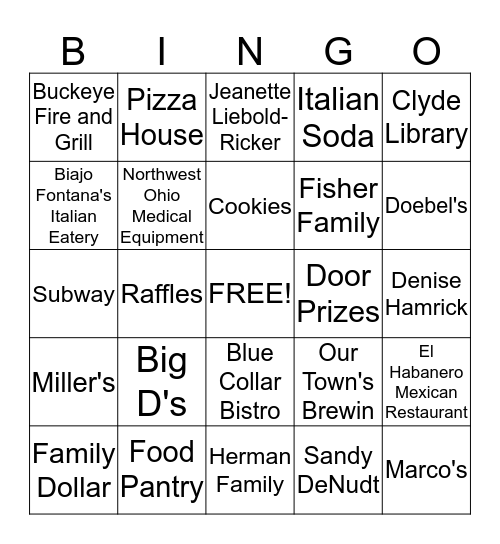 Pizza Party for the Pantry Bingo Card