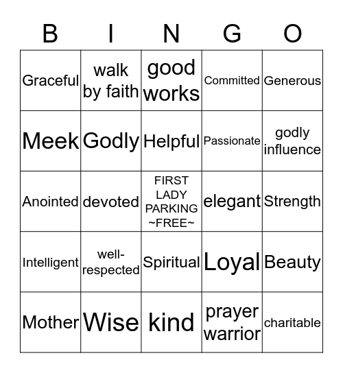 FIRST LADY Bingo Card