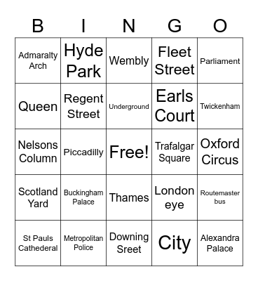 London Bingo Card
