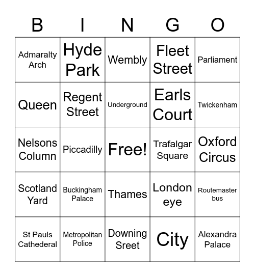 London Bingo Card