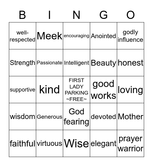 FIRST LADY Bingo Card