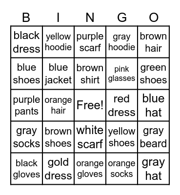 ASL: Clothes & Appearance Bingo Card