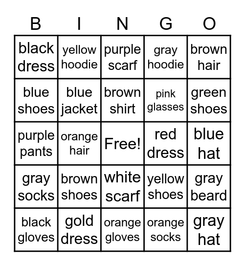 ASL: Clothes & Appearance Bingo Card