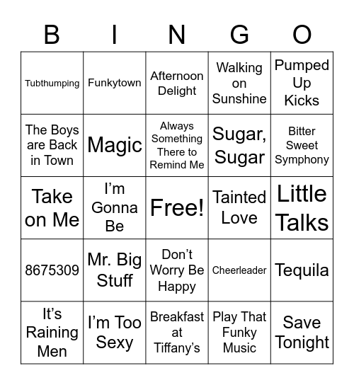 One Hit Wonders Bingo Card