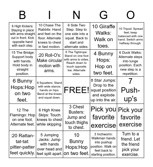 Mr. J's Bingo Challenge Bingo Card