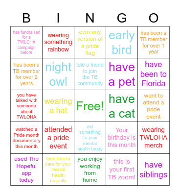 June TWLOHA Blue Zoom Bingo Card