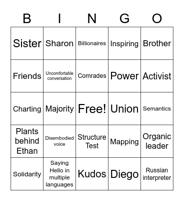 Comrades Bingo Card