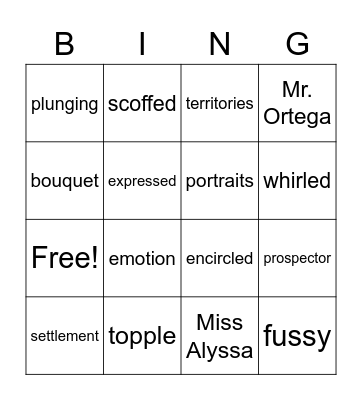 Vocabulary Bingo Card