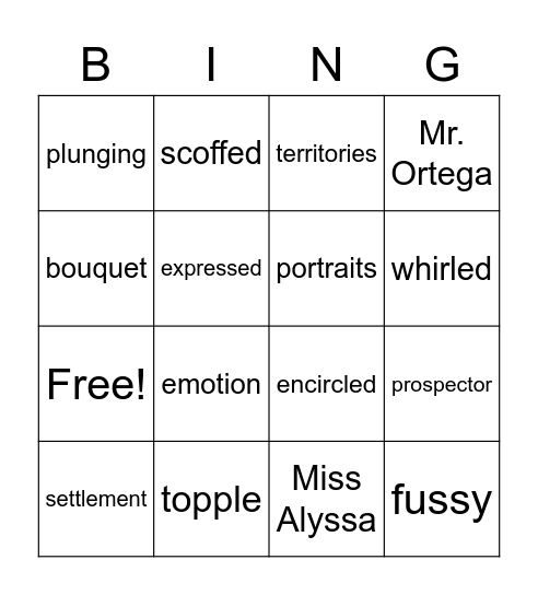 Vocabulary Bingo Card