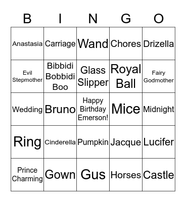 Emerson's Royal Ball Bingo Card