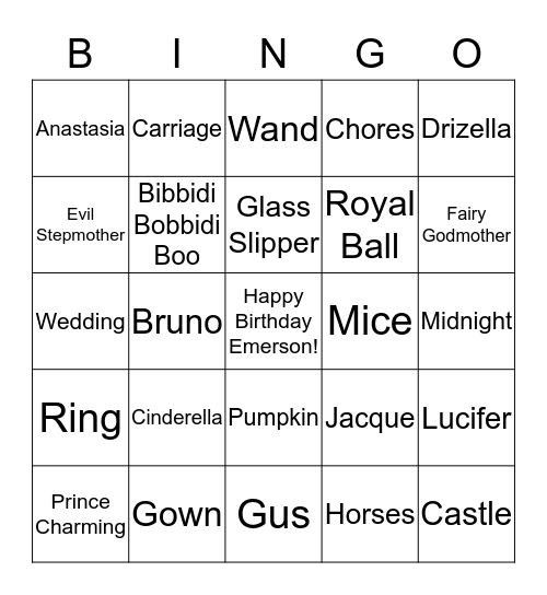 Emerson's Royal Ball Bingo Card