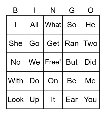 Sight Words Bingo Card