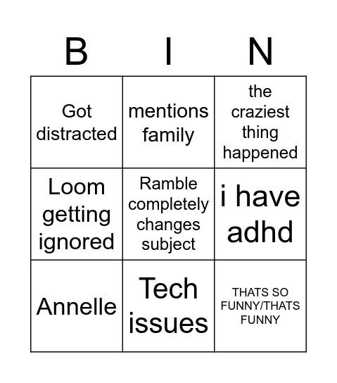 Dern3r Bingo Bongo Bingo Card