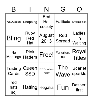 RED HATS BINGO Card