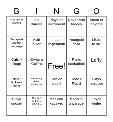 WCC Human Bingo Card