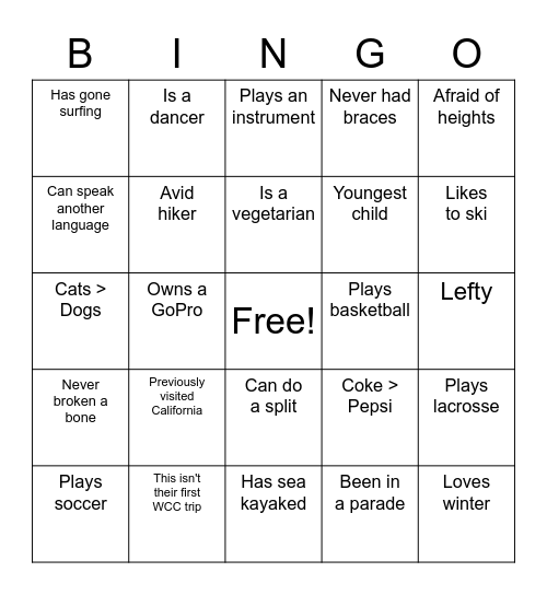WCC Human Bingo Card