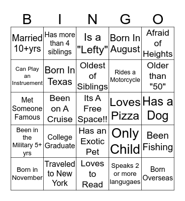 Getting to Know:Bingo Card