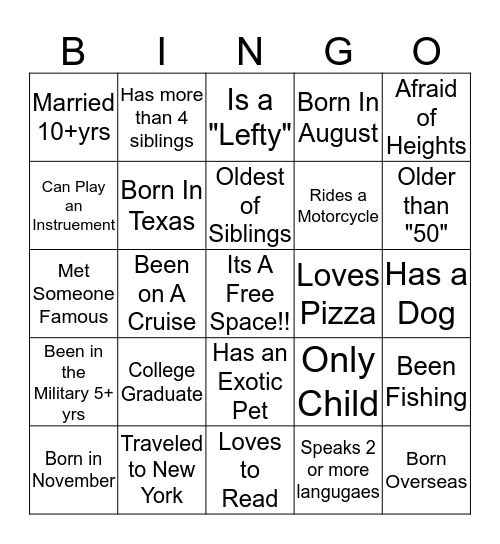 Getting to Know:Bingo Card