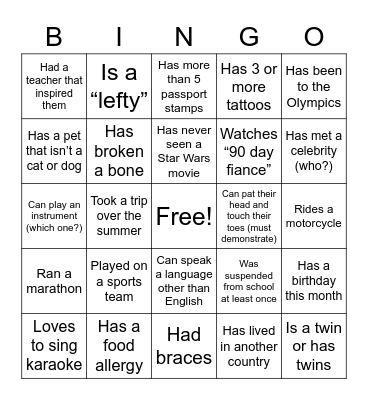 Team BINGO Card