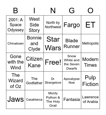 Top 20th Century Movies Bingo Card